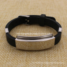 Venta al por mayor de acero personalizado de carbono ajustable silicona Wristband